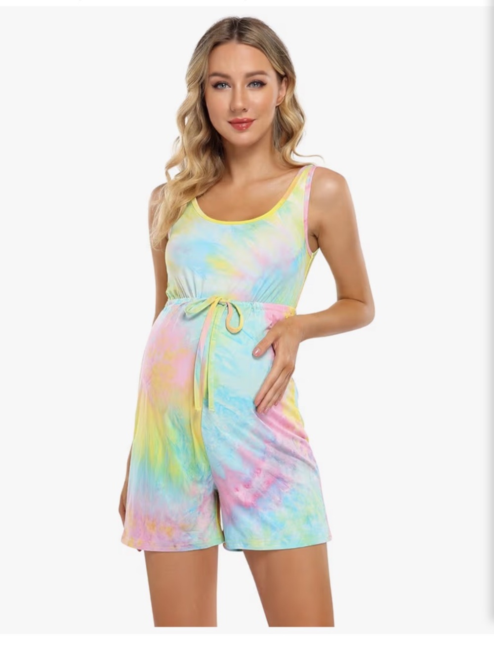 Tie-Dye Pastel Maternity Romper - Sleeveless Jumpsuit